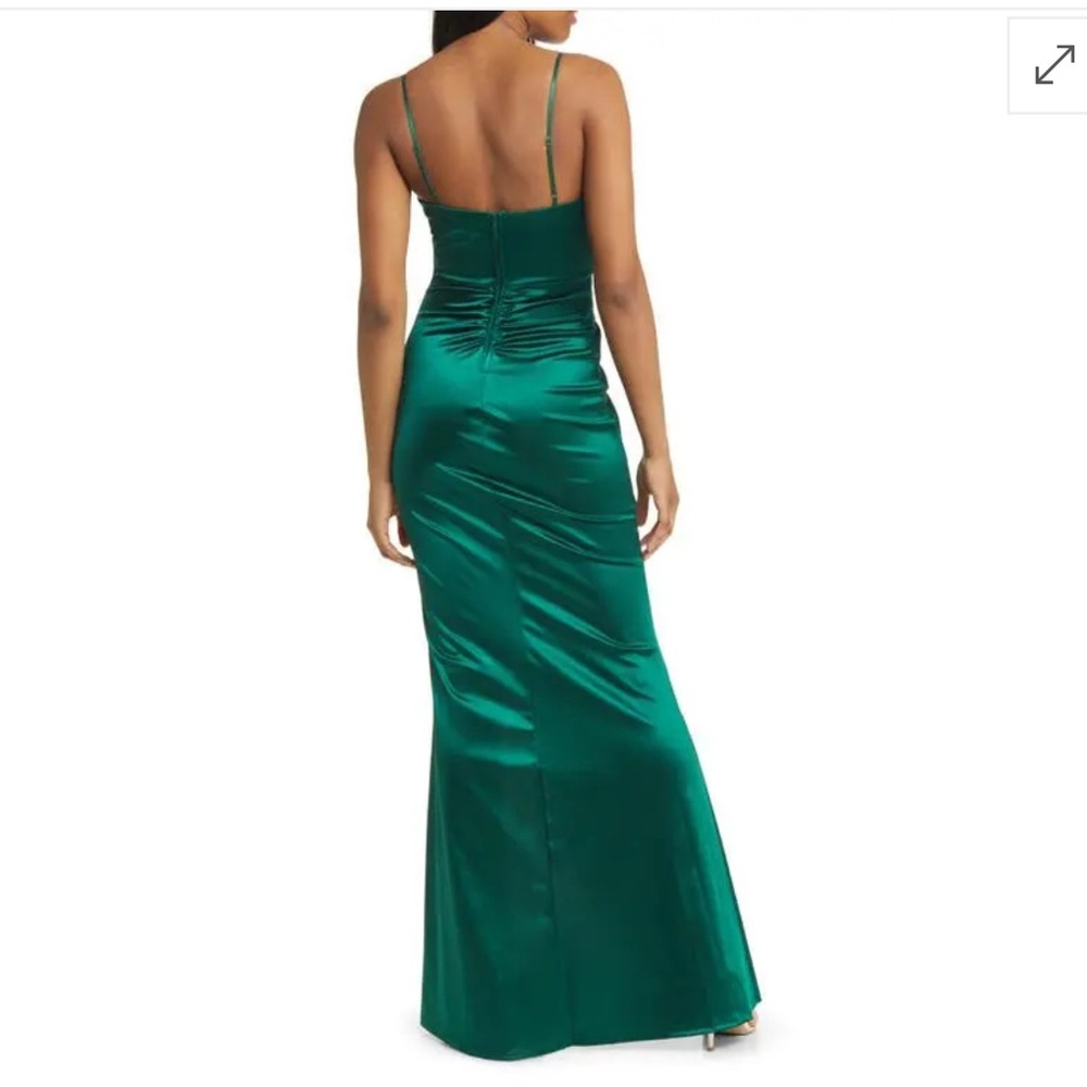 Emerald Green Satin Corset Maxi Dress with Side Slit – XS - Picture 2 of 13